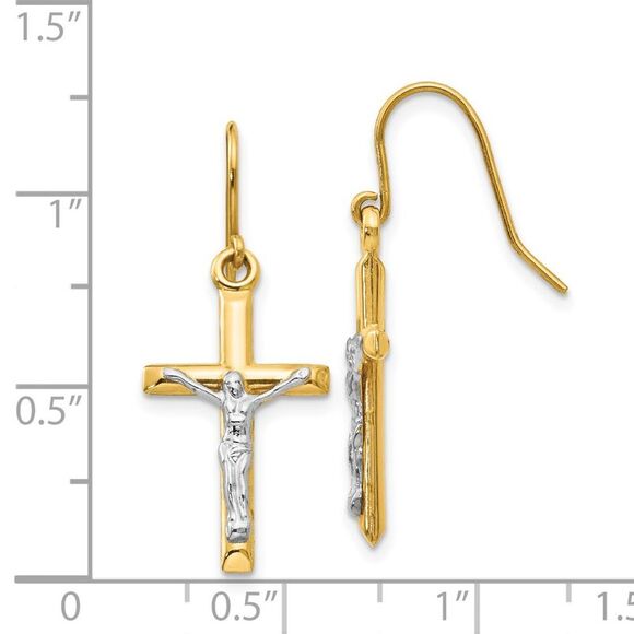 Kazi Luxury 14k Two-tone Polished Crucifix Earrings